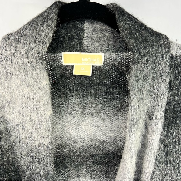 Michael Kors Cardigan Alpaca Wool Womans 1X Black Gray Ombre Chunky Knit Sweater - Picture 3 of 8